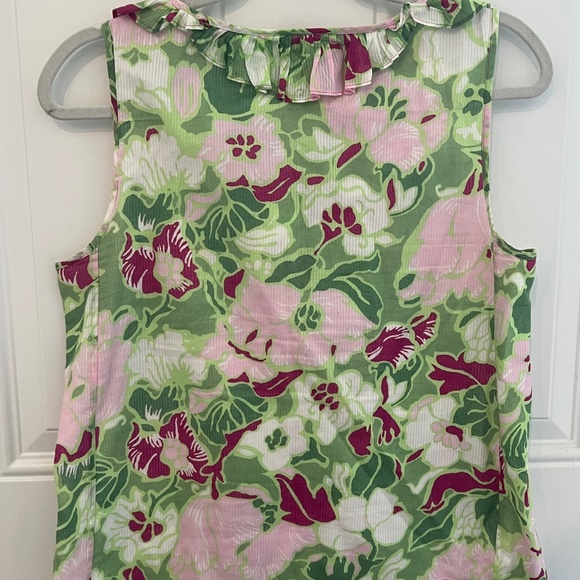 Pink and green women’s Talbots sleeveless top floral with ruffles - Picture 3 of 3